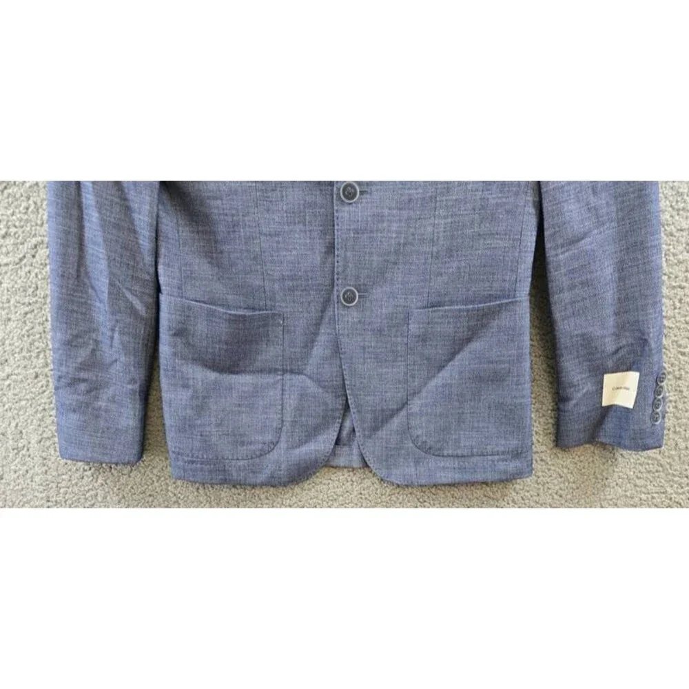 Calvin Klein Solid Slim-Fit Soft Sport Coat Men's 36S Blue Long Sleeve